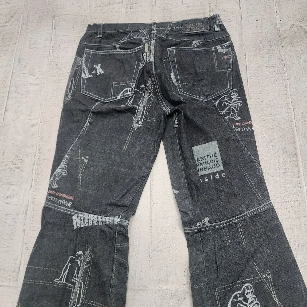 VINTAGE Marithe Francois Girbaud Jeans Men 29 Black All Over‎ Print 29x30 Flared